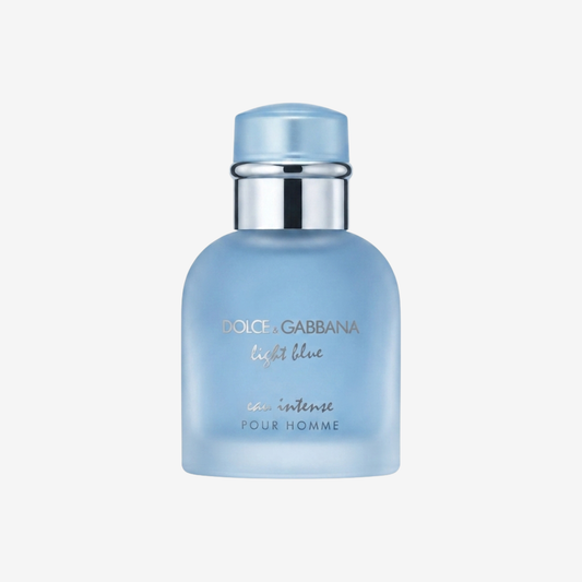 Dolce & Gabbana Light Blue eau intense Pour Homme Parfümprobe – Flakon vor weißem Hintergrund