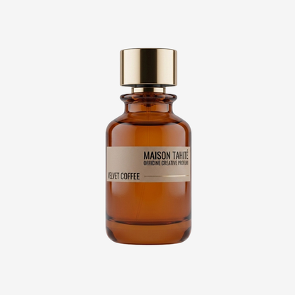 Maison Tahité Velvet Coffee Parfümprobe – Flakon vor weißem Hintergrund