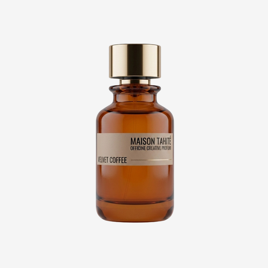 Maison Tahité Velvet Coffee Parfümprobe – Flakon vor weißem Hintergrund