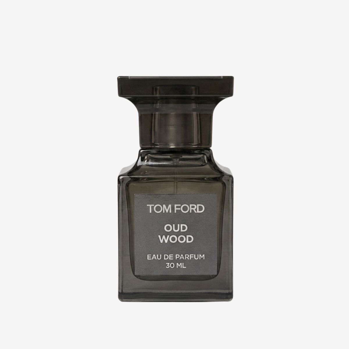 Tom Ford Oud Wood Parfümprobe – Flakon vor weißem Hintergrund
